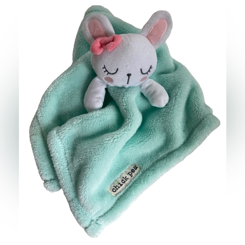 Chick‎ Pea White Bunny Rabbit Mint Green Lovey Blanket 14" Plush 2018